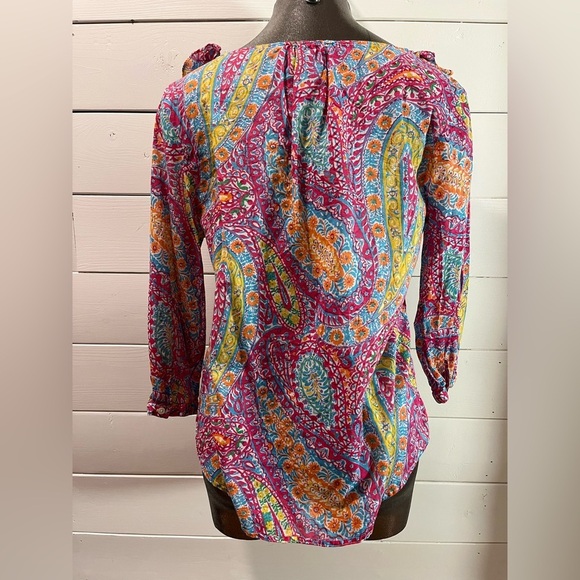 🩷 LAUREN RALPH LAUREN PETITE – Multicolour Paisley Ruffle Blouse – Size PL/G - Picture 10 of 11
